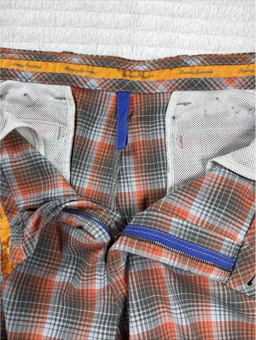 Tommy Bahama Paradise Tech Men Size 39x9” Orange Plaid Performance‎ Shorts Mesh